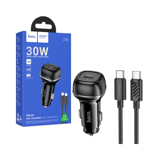 Hoco Car Charger Z58 Rank PD30W Type-C to Type-C 1m Black